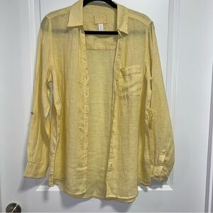 Sigrid Olsen 100% Linen Yellow Button Down Shirt Size M